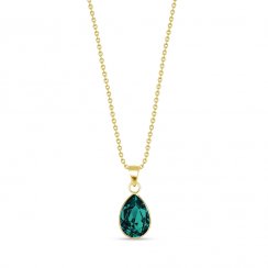 Stříbrný pozlacený náhrdelník se Swarovski Elements zelená kapka Baroque NG432010EM Emerald