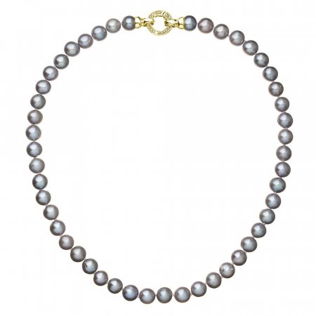 Perlový náhrdelník z pravých riečnych perál šedý 22028.3 grey Au plating