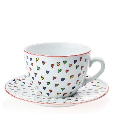 Porcelánový hrnek s podšálkem na kávu a čaj srdce Milada 380 ml