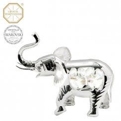 Kovová postriebrená figúrka Veľký slon s bielymi kryštálmi Swarovski Elements