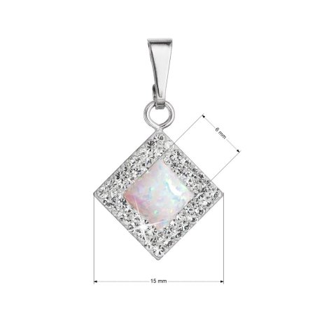 Stříbrný přívěsek se syntetickým opálem a křišťály Preciosa bílý kosočtverec 34260.1 white