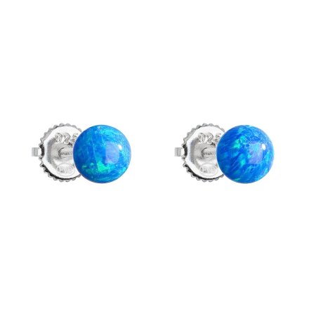 Strieborné náušnice kôstky so syntetickým opálom modré okrúhle 11246.3 Blue s. Opal