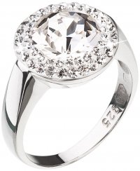 Stříbrný prsten s krystaly Swarovski kulatý bílý 35026.1 Krystal