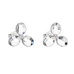 Stříbrné náušnice pecka s krystaly Swarovski bílá kytička 31249.1 Krystal