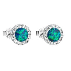Strieborné náušnice kôstky so syntetickým opálom a krištáľmi Preciosa zelené okrúhle 31217.1 Green s. Opal