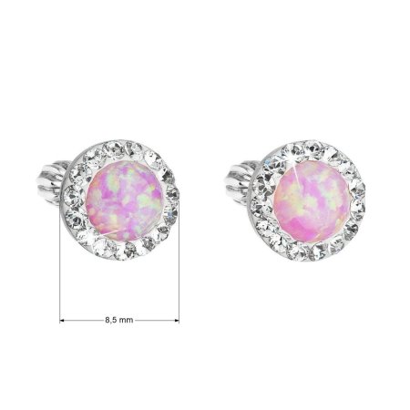 Stříbrné náušnice pecky se syntetickým opálem a křišťály Preciosa růžové kulaté 31317.1 Pink s. Opal