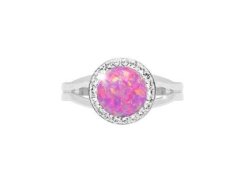 Strieborný prsteň s okrúhlym růžovým opálom a kryštálmi Swarovski Light Fuchsia veľký