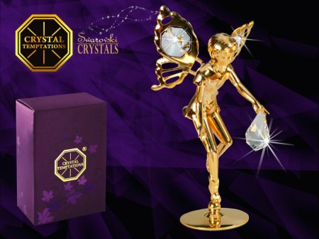 Kovová pozlátená figúrka Elf s bielymi kryštálmi Swarovski Elements