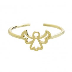 Strieborný prsteň v zlatej farbe s motívom anjela
