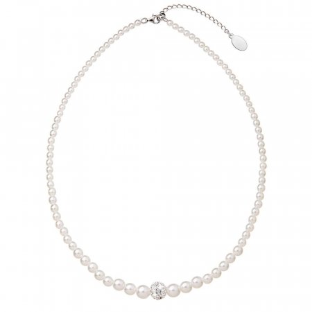 Perlový náhrdelník biely s krištáľmi Preciosa 32006.1