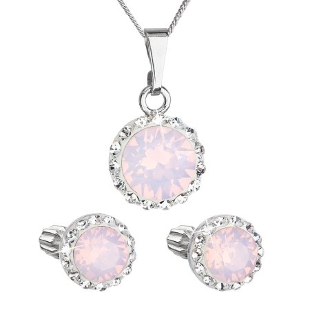 Sada šperků s krystaly Swarovski náušnice, řetízek a přívěsek růžové opálové kulaté 39352.7