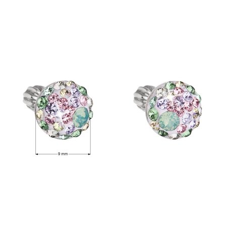 Stříbrné náušnice pecka s krystaly Swarovski mix barev kulaté 31336.3 Sakura