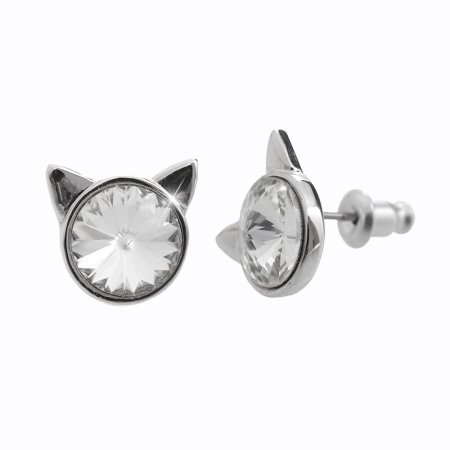 Náušnice čiré se Swarovski Elements Kočka Krystal