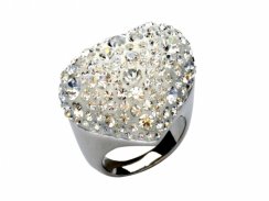 Prsten se Swarovski Elements bílé srdce velké Krystal