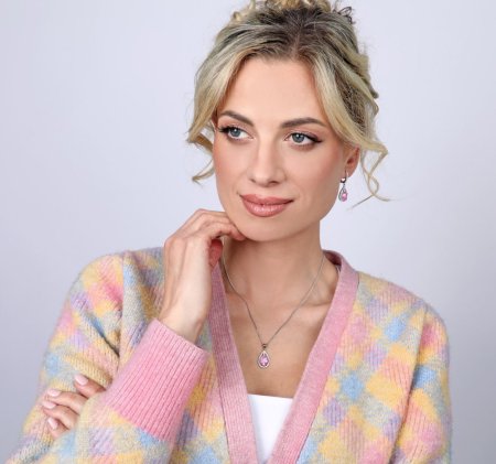 Stříbrné náušnice visací slzy s růžovým zirkonem 11480.3 Rose