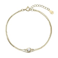 Pozlacený náramek dvojitý řetízek se zirkonem 63006 Au plating