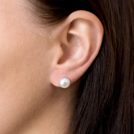 Stříbrné náušnice pecky s bílou říční perlou 21004.1 8 mm