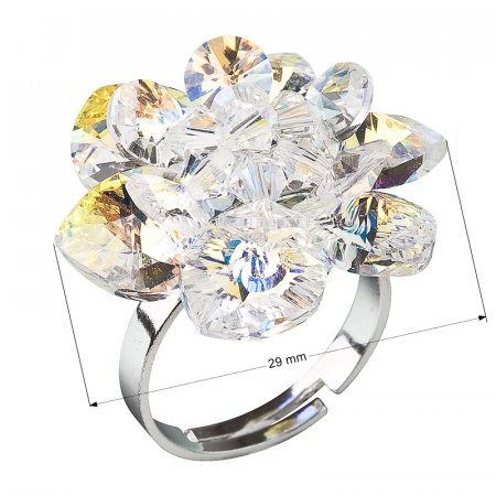 Stříbrný prsten s krystaly Swarovski AB efekt bílá kytička 35012.2 AB