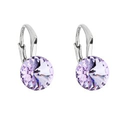 Strieborné náušnice visiace s kryštálmi Swarovski fialové okrúhle 31229.3 Violet