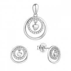 Strieborná sada šperkov krúžky so zirkónmi a malé srdiečko uprostred 19034.1