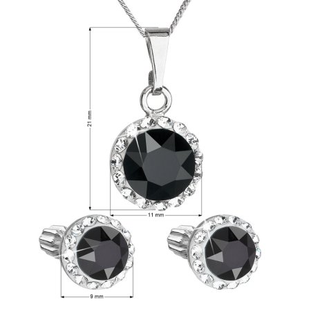 Súprava šperkov s kryštálmi Swarovski náušnice a prívesok čierne okrúhle 39352.3 Jet