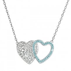 Strieborný náhrdelník dvojité modré srdce so Swarovski kryštálmi 32079.3 Aqua