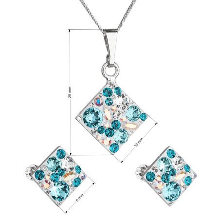 Sada šperků s krystaly Swarovski náušnice, řetízek a přívěsek modrý kosočtverec 39126.3 Turquoise