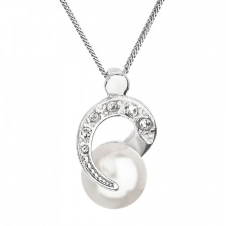 Stříbrný náhrdelník s perlou Swarovski bílý kulatý 32048.1 Bílá
