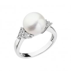 Strieborný prsteň s bielou riečnou perlou 25002.1 Biela
