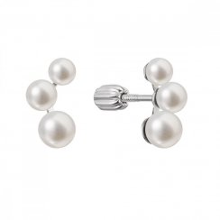 Stříbrné náušnice pecky s třemi bílými říčními perlami 21101.1B
