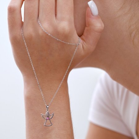 Oceľový náhrdelník anjel so Swarovski kryštálmi ružový 42043.3