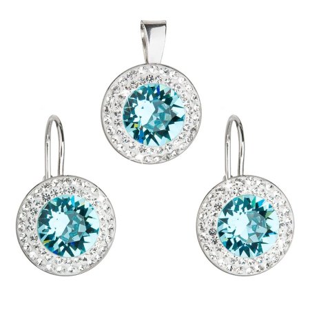 Sada šperkov s kryštálmi Swarovski náušnice a prívesok modrej okrúhle 39107.3 Light Turquoise