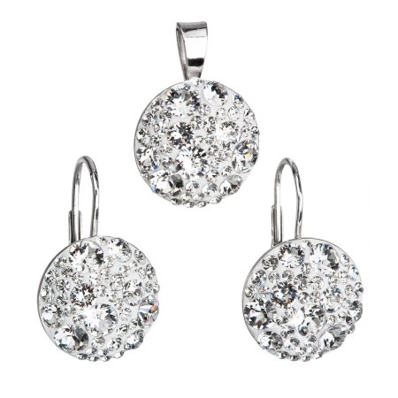 Sada šperků s krystaly Swarovski náušnice a přívěsek bílé kulaté 39117.1 Krystal