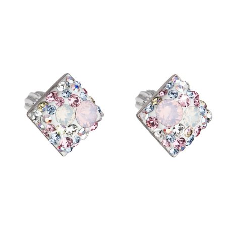 Stříbrné náušnice pecka s krystaly Swarovski růžový kosočtverec 31169.3 Magic Rose