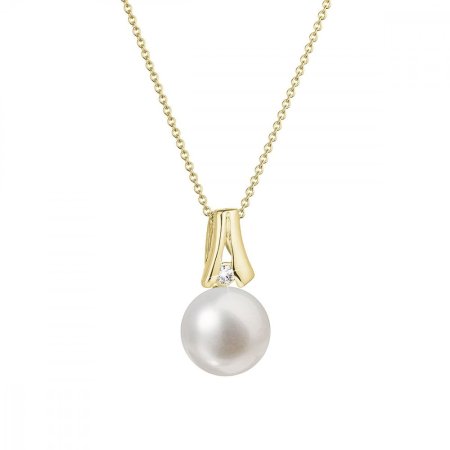 Zlatý 14 karátový náhrdelník s bílou říční perlou a briliantem 92PB00031