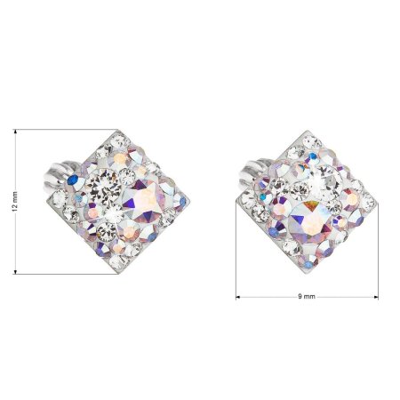Stříbrné náušnice pecka s krystaly Swarovski ab efekt kosočtverec 31169.2 AB