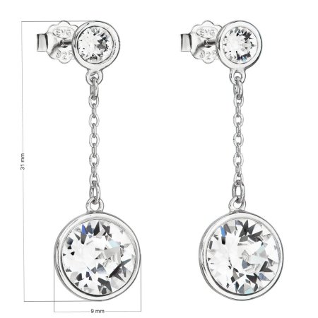 Stříbrné náušnice visací s krystaly Swarovski bílé kulaté 31269.1 Krystal