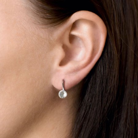 Strieborné náušnice visiace s kryštálmi Swarovski biele okrúhle 31230.1 Kryštál