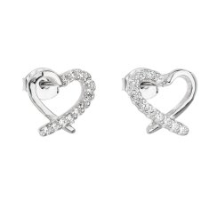 Strieborné náušnice pecka so zirkónom biele srdce 11079.1