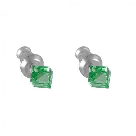 Náušnice zelené so Swarovski Elements kocka Peridot 4 mm