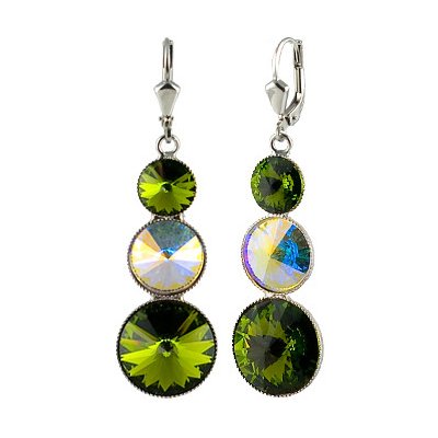Náušnice Rivoli so Swarovski Elements s tromi kameňmi Olivine