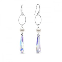 Stříbrné náušnice s bílou perlou a měnivým krystalem Crystalactite KW6017AB8W AB