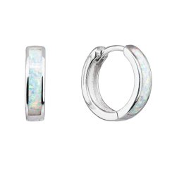 Stříbrné náušnice kruhy se syntetickým opálem bílé 11402.1 White s. Opal