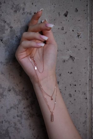 Pozlátený strieborný ROSE náhrdelník gulička a úzky obdĺžnik so zirkónmi biely 12057.1 crystal