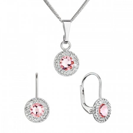 Sada šperků s krystaly Swarovski náušnice a přívěsek růžové kulaté 39109.3 Lt. rose