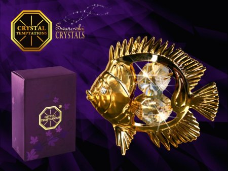 Kovová pozlátená figúrka Ryba s bielymi kryštálmi Swarovski Elements