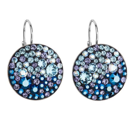 Strieborné náušnice visiace s kryštálmi Swarovski modré okrúhle 31161.3 Blue Style