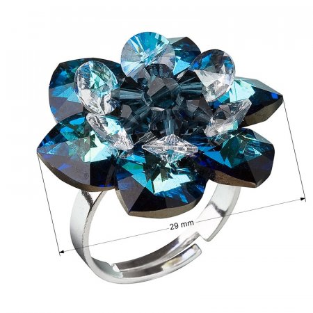 Stříbrný prsten s krystaly Swarovski modrá kytička 35012.5 Bermuda Blue