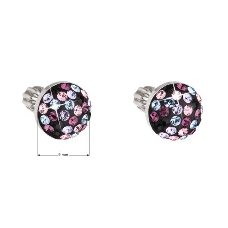 Strieborné náušnice pecka s kryštálmi Swarovski mix farieb okrúhle 31336.3 Magic Violet