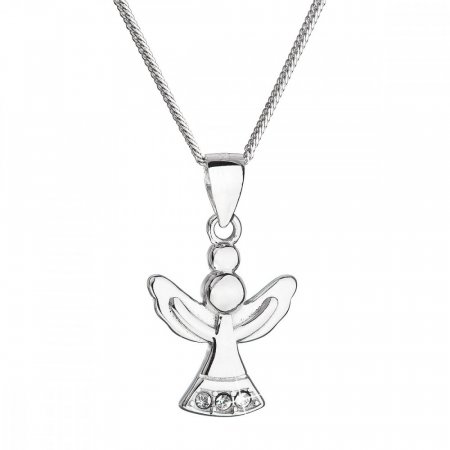 Strieborný náhrdelník anjel so Swarovski kryštálmi biely 32078.1 Krystal